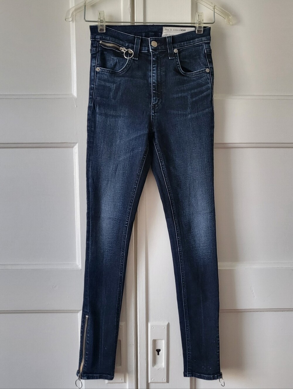 Rag And Bone Skinny Jeans Ankle Zip Black Brook Dark Wash Mid Rise Size 24